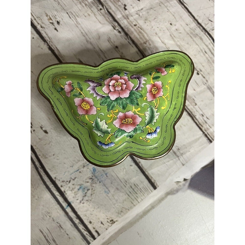 VTG Metal Floral Butterfly Shaped Trinket Box Made In China
